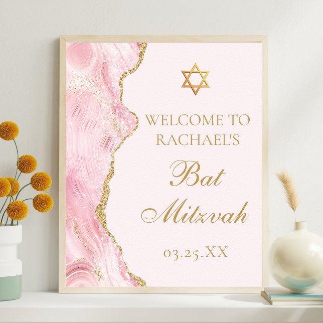 Affiche Soirée personnalisée Bat mitzvah d'âge rose (Créateur téléchargé)