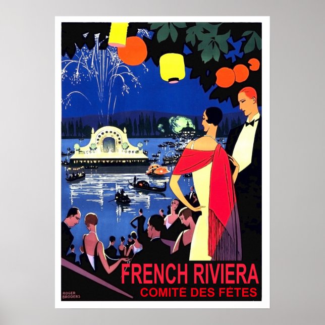 Affiche Soirée romantique sur la riviera française, voyage (Devant)