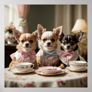Affiche Soirée Tea Party de Cute Girly Chihuahua