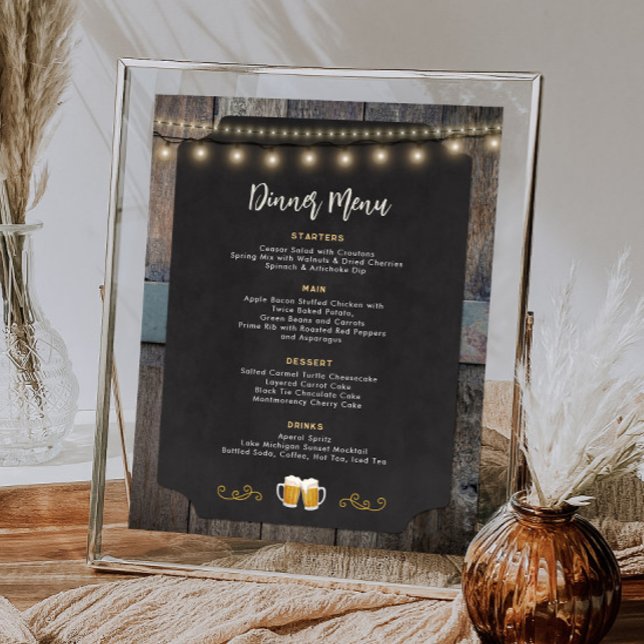 Affiche Soirées et bières rustiques Menu du dîner 8x10 (Rustic Cheers and Beers Themed 8x10 Dinner Menu Poster)