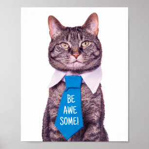 Affiche "SOIS GÉNIAL !" Chat au nœud papillon bleu, Votre