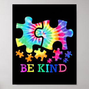 Affiche Sois gentil Autisme Pièces de puzzle Tie Dye Sensi
