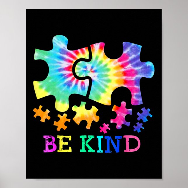 Affiche Sois gentil Autisme Pièces de puzzle Tie Dye Sensi (Devant)