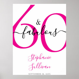Affiche Soixante ans et Fabuleux Rose Fête d'anniversaire 