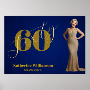 Affiche Soixante Élégant Bleu & Or 60e Anniversaire