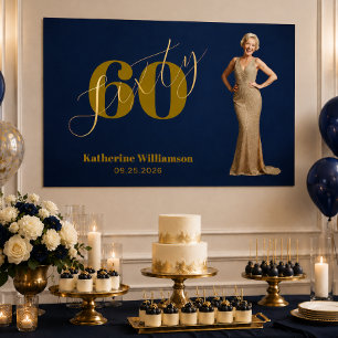 Affiche Soixante Élégant Bleu & Or 60e Anniversaire
