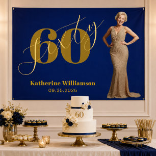 Affiche Soixante Élégant Bleu & Or 60e Anniversaire