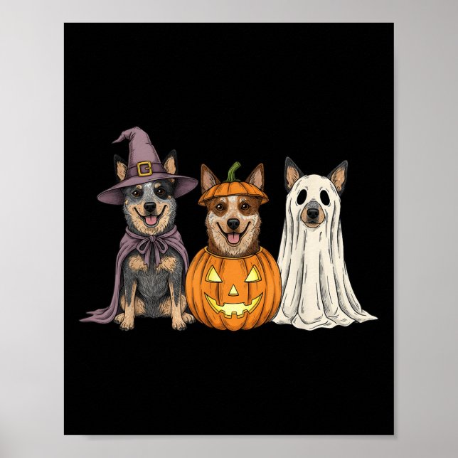 Affiche Soky Ghost Blue Heeler Pumpkin Halloween Dog Lover (Devant)