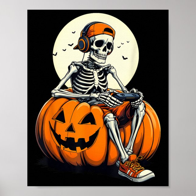Affiche Soky Pumpkin &amp; Skeleton Gamer Tee _ Boys &amp; (Devant)