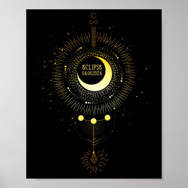Affiche Solaire Eclipse 2024 Boho Sun Moon Path Total Luna (Devant)