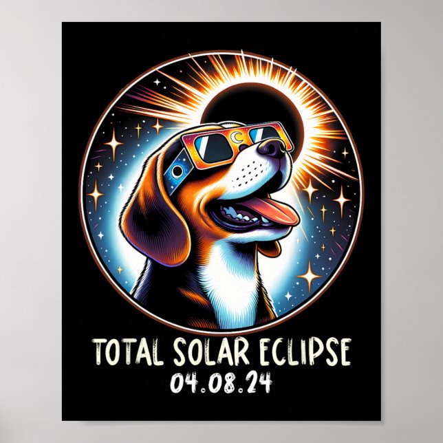 Affiche Solaire Éclipse Beagle Portant des lunettes Animau (Devant)
