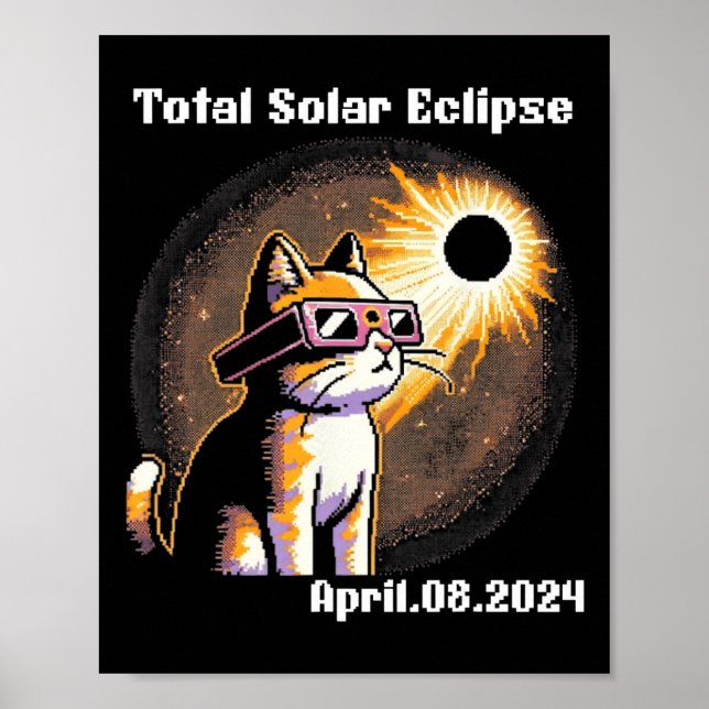 Affiche Solaire Eclipse Tee 2024 Chat portant Éclipse Sola (Devant)
