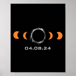 Affiche Solaire Total Sun Eclipse 8 Avril 2024 Chemin D'Ac