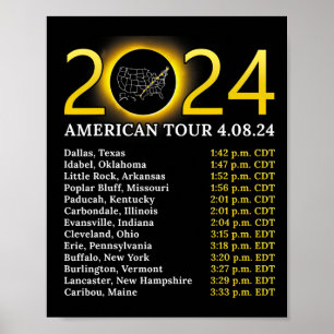 Affiche Solar Eclipse 2024 American Tour 2024 Totality Tot