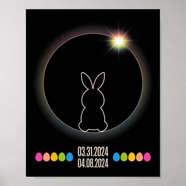 Affiche Solar Eclipse 2024 Amusants Lapin de Pâques OEufs  (Devant)