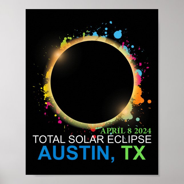 Affiche Solar Eclipse 2024 Austin Texas Colorful Totality (Devant)