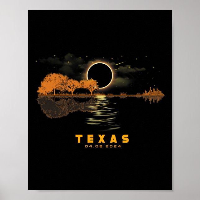 Affiche Solar Eclipse 2024 Guitare 04.08.24 Totalité Texas (Devant)