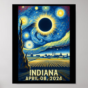 Affiche Solar Eclipse 2024 Indiana Starry Night