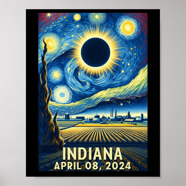 Affiche Solar Eclipse 2024 Indiana Starry Night (Devant)