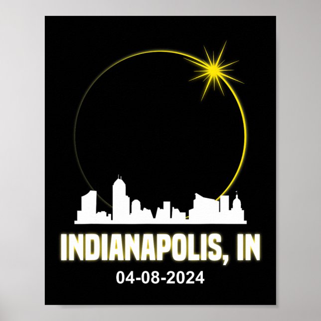 Affiche Solar Eclipse 2024 Indianapolis Skyline Indiana Ec (Devant)
