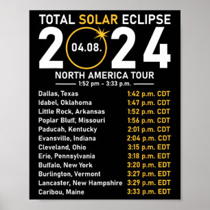 Affiche Solar Eclipse 2024 North America Tour State Totali