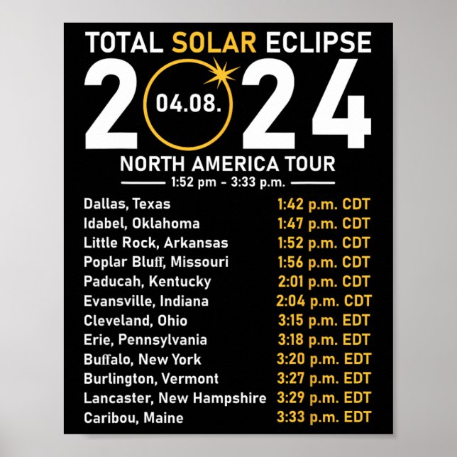 Affiche Solar Eclipse 2024 North America Tour State Totali (Devant)