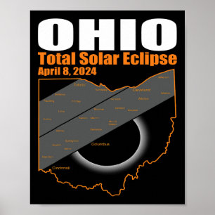 Affiche Solar Eclipse 2024 State Ohio Map Total Solar Ecli