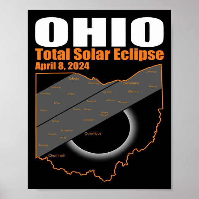 Affiche Solar Eclipse 2024 State Ohio Map Total Solar Ecli (Devant)