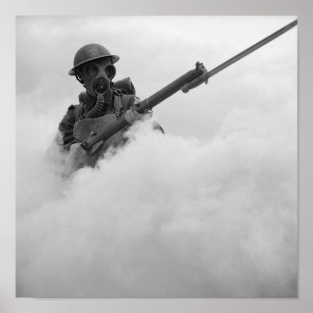 Affiche Soldat au masque à gaz avec fusil à baïonnette - 1 (Devant)