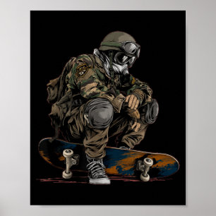 Affiche Soldat avec costume de skateboard militaire pour h