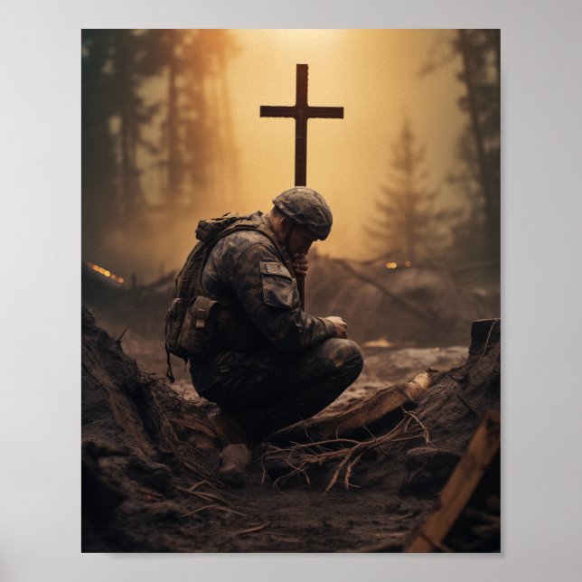 Affiche Soldat de Dieu tenant une croix en bois (Devant)