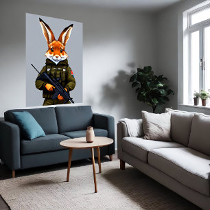 Affiche Soldat de lapin anthropomorphique renard   Art AI