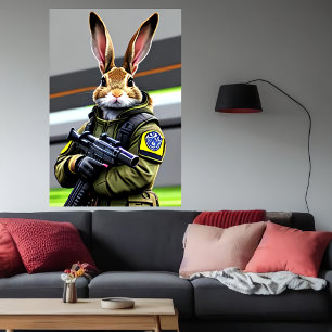 Affiche Soldat de lapin cool anthropomorphique Art AI