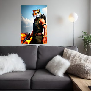 Affiche Soldat du tigre anthropomorphique cool   AI Art Po