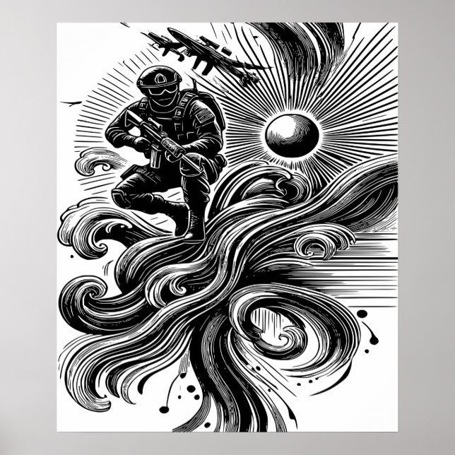 Affiche Soldat et Vagues Art Solaire (Devant)
