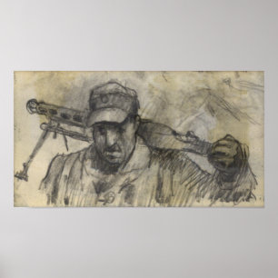Affiche Soldat marchant avec MG