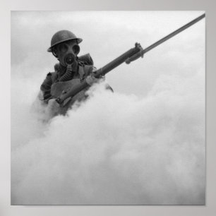 Affiche Soldat Masque À Gaz Avec Fusil Bayoneted - 1941