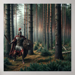 Affiche Soldat romain effrayant dans la forêt verdoyante