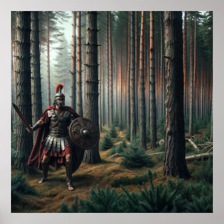 Affiche Soldat romain effrayant dans la forêt verdoyante