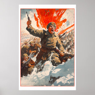 Affiche Soldat russe fuyant la Horde Zombie