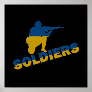 Affiche Soldats ukrainiens, drapeau ukrainien