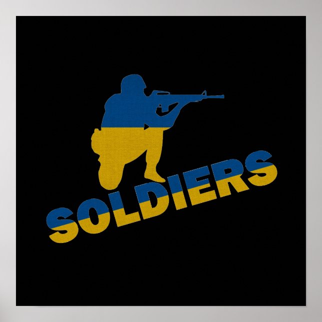 Affiche Soldats ukrainiens, drapeau ukrainien (Devant)
