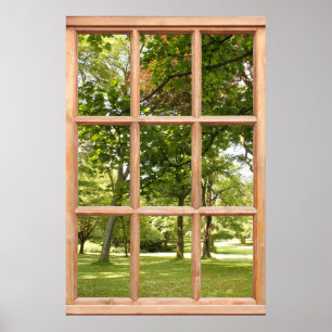 Affiche Soleil à travers les arbres Vue d'une fenêtre