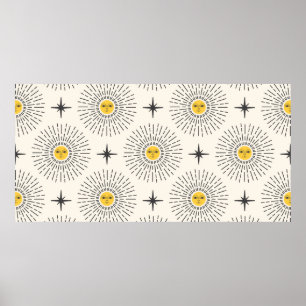 Affiche Soleil avec visage Celestial Motif sans joint