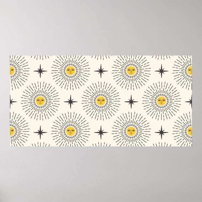 Affiche Soleil avec visage Celestial Motif sans joint (Devant)