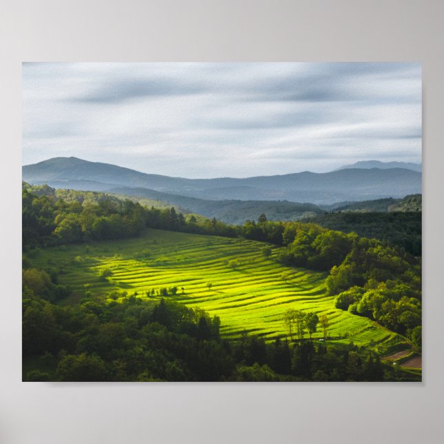 Affiche Soleil brillant sur le terrain des terrasses (Devant)