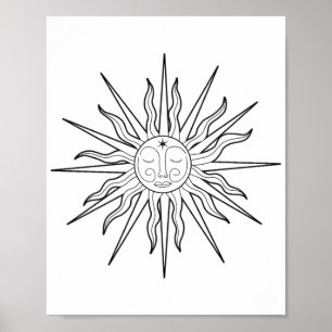 Affiche Soleil céleste astrologie fantaisiste noir et blan