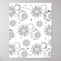 Soleil céleste astrologie fantaisiste noir et blan