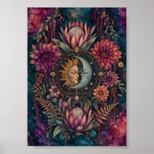 Affiche Soleil céleste et art floral Whimsigoth de Lune
