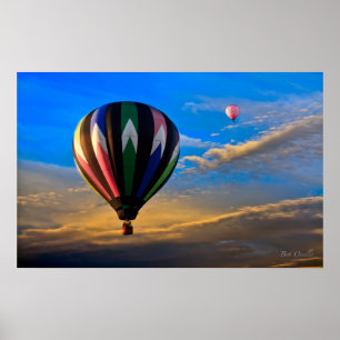 Affiche Soleil couché paisible Ballons à air chaud